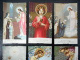 Lot of 6 Antique 1920's Religious Mini Cards Lithographs from Italy, Catholic Holly Scenes, Color & Gold Details, in Latin
