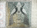 Handmade Silk Tapestry Embroidery 47 X 47 In, Gold Threads, Peacocks, Flowers, Squares, Wall Hanging Fine Carpet
