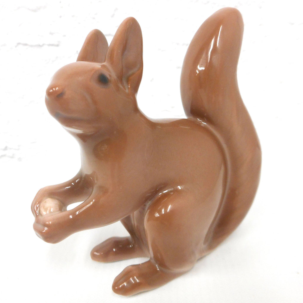 Vintage Porcelain Squirrel Animal Figurine 3.5" with Acorn, Signed Bing & Grondhal, Designed by Svend Jespersen