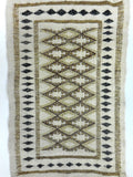 Vintage Hand Woven Berber Azilal Moroccan Wool Prayer Carpet Mat Rug 34X22", Traditional Tribal Rug with Black Diamond Shapes