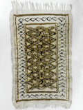 Vintage Hand Woven Berber Azilal Moroccan Wool Prayer Carpet Mat Rug 34X22", Traditional Tribal Rug with Black Diamond Shapes