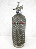 Vintage Sparklet London Soda Seltzer Syphon 13.5" Tall, Glass Bottle with Metal Lattice, Red Level