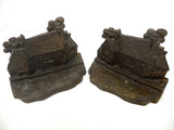 Antique Cast Iron Bookends 5 1/4" Marked Ye Ancestral Home, Matching Pair, Country Home, Farm House