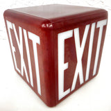 Vintage Movie Theater Exit Sign Light Fixture Ruby Red Square Glass 5X5", Industrial Wall Mount Fixture, Original Porcelain Socket, Complete