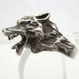 Vintage Wolf Wolfhound Sterling Silver Ring Size 11, Angry Dog Showing His Teeth, Large 20 mm Sculpted Head, 11.6 Grams