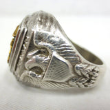 Large United States Navy Signet Ring Size 10.5, Sterling Silver 16.8 Grams, Embossed Gold American Eagle, USA Army Military