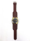 Vintage Slava Automatic Men's Watch from Russia, Day & Date, Russian Pilot Leather Band, Gold Tone, Black Dian, Roman Numerals