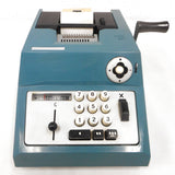 Rare Vintage Olivetti Underwood Summa Prima 20 Manual Adding Machine Calculator, Turquoise Blue, Purple Bottom, Manual, Paper Roll