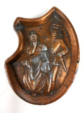 Antique Art Nouveau Erotic Risque Bronze Plate 4 5/8", Military Police Man with Woman, Hand Under Lifted Skirt Dress