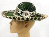 Vintage 13" Green Felt Sombrero Signed Charro Aritza, Kid Medium Hat Size 6 3/8" 51 cm 20 1/8", Mexican Mariachi Hat, Horseshoe