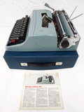 Vintage 1976 Portable Olivetti Lettera 32 Underwood Typewriter Teal Green with Instructions, Original Vinyl Case, Paper Holder, Margins Set