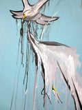 Painting by Quebec Artist Jerome Rochette 32X41" Seagull Seabird Flying "Les Nuisibles - The Harmful", Acrylic on Board