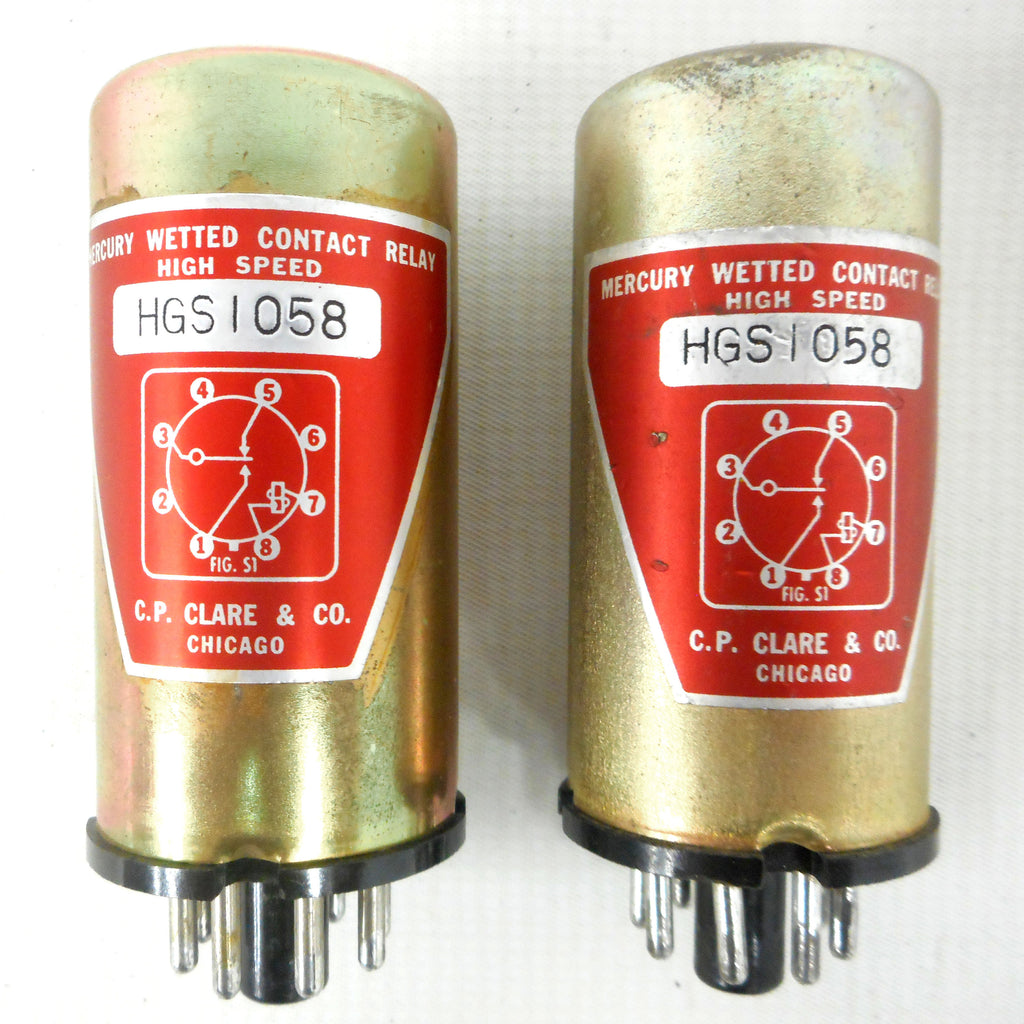 CP Clare & Co Mercury Wetted Contact Relay 8 Pins High Speed Model HGS 1058, Chicago, New Old Stock, NOS, Lot of 2