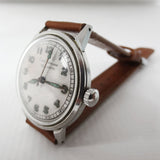 Vintage 1940's Girard Perregaux Sea Hawk Men' Watch with Rare Glow in the Dark Army Military Dial, White Dial, New Brown Leather Band