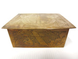 Antique Chinese Brass Stamps Coins Trinket Box 3 X 2" Small, Forest Landscape with Animal and Flowers, Handmade Hammered Punched