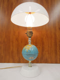 Vintage Mid Century Table Desk Lamp 16" Tall with Metal Earth Globe and Base, White Plastic Dome, Futuristic Design