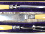 Vintage Edward Owen & Co Sheffield Grand Meat Carving Serving Set 16" Long Knife, Matching Serials on Each Piece, Ornate Crown Pommels