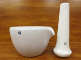 Vintage Pharmacy Chemistry Laboratory Mortar and Pestle 4" Dia. with Poorer, Made by Coors USA, Thick, White