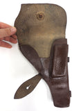 Vintage WWII German Military Police Pistol Gun Revolver Holster Thick Leather 8 X 6.5", Flap Over, Brass Button, Lot #1