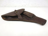 Vintage WWII German Military Police Pistol Gun Revolver Holster Thick Leather 8.5 X 6.5", Flap Over, Brass Button, Lot #2
