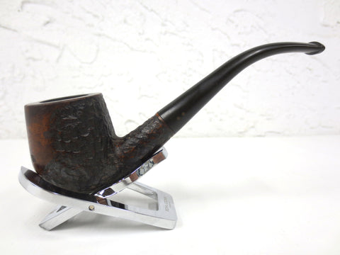 Vintage Estate Brigham 224 Curved Tobacco Pipe 5 3/4" Long, Rock Grain Wood Carvings, Aluminum Filter, Brigham 2 Dot System