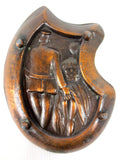 Antique Art Nouveau Erotic Risque Bronze Plate 4 5/8", Military Police Man with Woman, Hand Under Lifted Skirt Dress