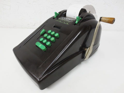 Vintage 1930's Art Deco Manual Adding Machine Calculator by Victor McCaskey, Large Bakelite Cover, Apple Green Keys, Chicago