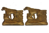 Vintage English Pointer Bookends 5X4.5", Golden Cast Iron, Hunting Dogs, Pointing Tail