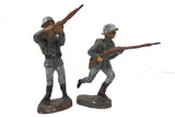 2 WWII Vintage Toy German Soldiers Figurines 3" by Elastolin Lineol Germany, Aiming Riffle and Running