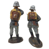 2 WWII Vintage Toy German Soldiers Figurines 3" by Elastolin Lineol Germany, Aiming Riffle and Running
