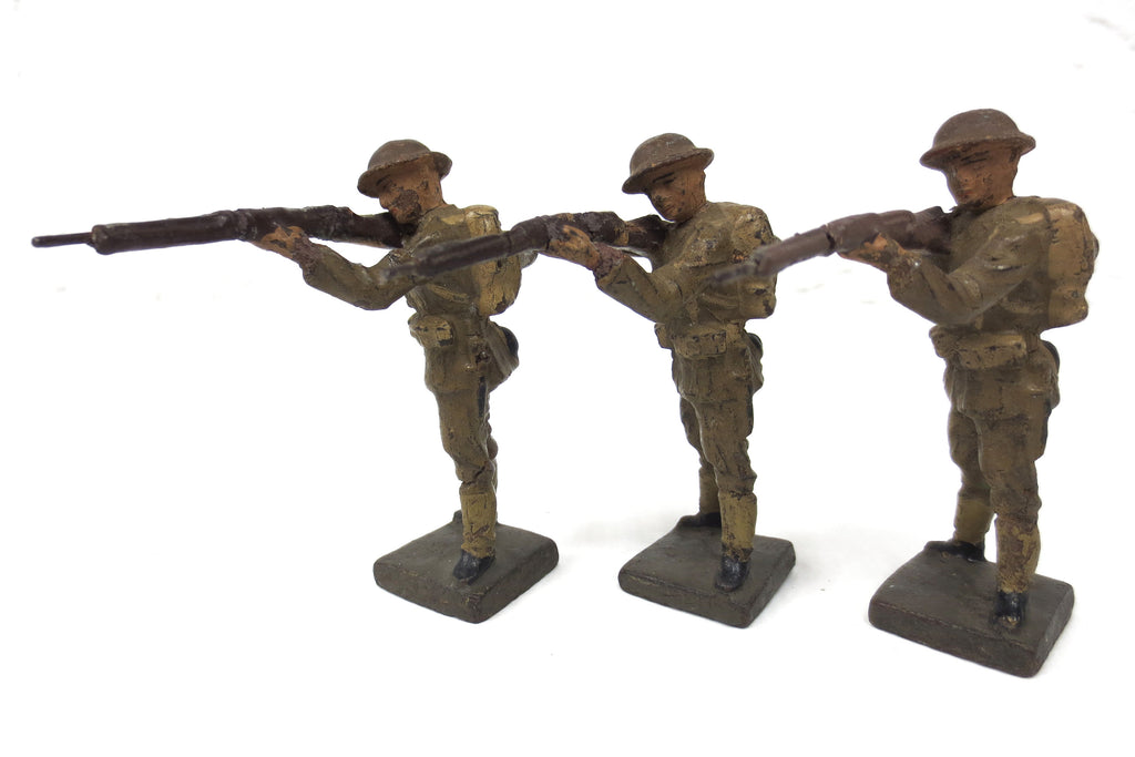 3 WWII Vintage Toy American Soldiers Figurines 3" by Elastolin Lineol, Germany, Matching Set