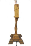 Antique Art Nouveau Ornate Cast Iron Lamp 19", Candle Light Covers, Original Gold Paint, On/Off Switch, Signed Flor 585