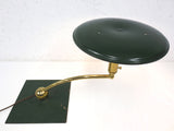 Vintage Mid Century Architect Drafting Lamp Signed Wheeler Sight Light, Dark Army Green, Star Trek Flying Saucer UFO Shape, Swivels 360