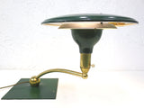 Vintage Mid Century Architect Drafting Lamp Signed Wheeler Sight Light, Dark Army Green, Star Trek Flying Saucer UFO Shape, Swivels 360