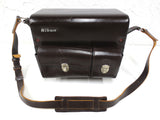 Rare Vintage 1970's Genuine Leather Nikon Camera Homa Hard Shell Shoulder Bag, 3 Camera Lens Holder Interior Plate, Pockets