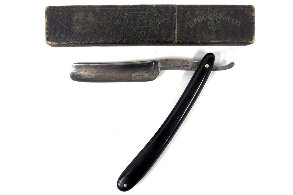 Antique H Boker Solingen Barber Straight Razor 9 1/2", King Cutter Model, Original Box