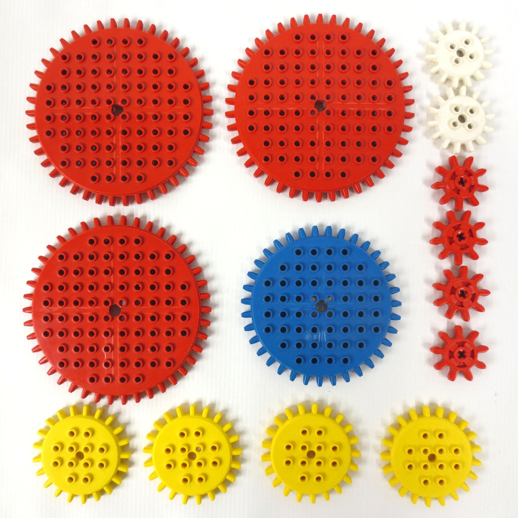 Vintage 1970's Lego Legoland 14 Gears from the 001 Building Set, 3 Large Red Gears, 1 Blue, 4 Yellow, 4 Small Red and 2 White