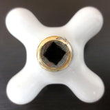 Antique White Porcelain Faucet Handle Knob Hot Water 3 1/4" Signed Judell M.F.V. CO, Brass Base, Lot #1