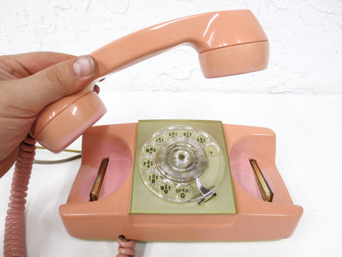 Vintage Retro 1980's Pink Rotary Dial Phone signed Starlite, Automatic Electric Ringer, Type 182 A, With Original Wires