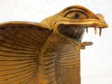 Vintage King Cobra Snake Hand Carved Wood Sculpture 8" Tall, Open Jaws and Neck Ribs, Attack Position