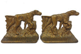 Vintage English Pointer Bookends 5X4.5", Golden Cast Iron, Hunting Dogs, Pointing Tail