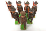 7 WWII Vintage Toy English Soldiers Bisque Porcelain Figurines 3 3/4", Officer with Sword and his Troops