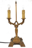 Antique Art Nouveau Ornate Cast Iron Lamp 19", Candle Light Covers, Original Gold Paint, On/Off Switch, Signed Flor 585