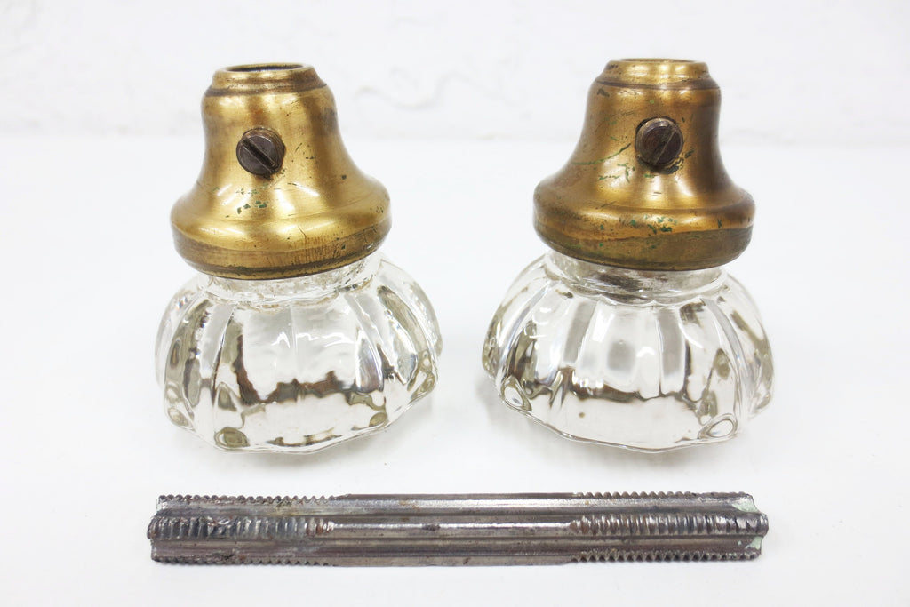 Pair of Antique Victorian 12 Point Crystal Glass Door Knobs, Screws & Rod #9