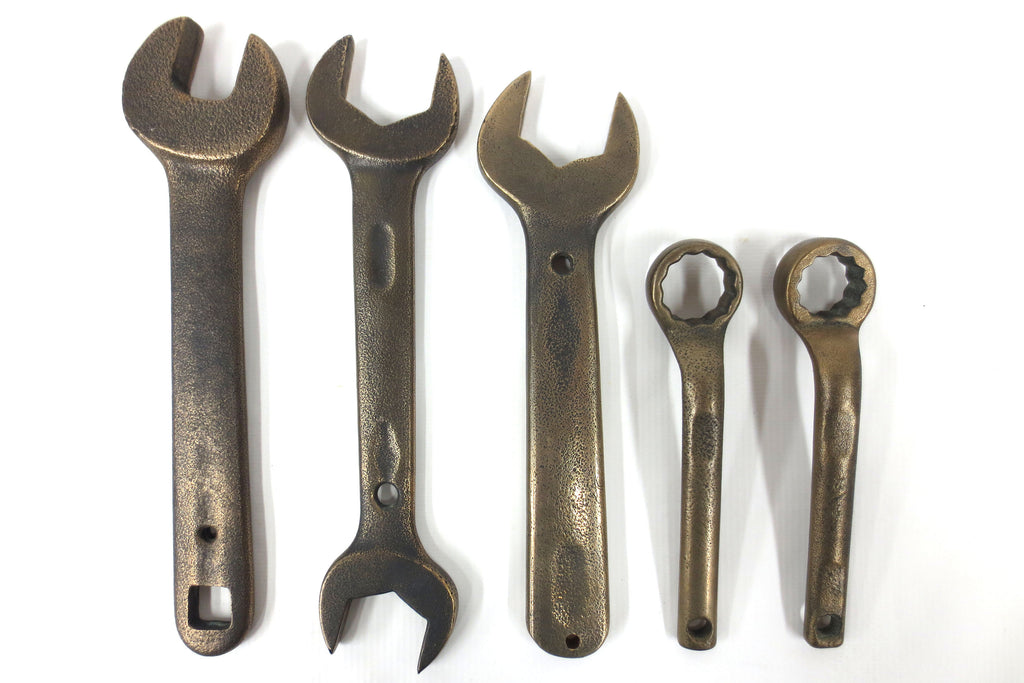 Lot of 5 Vintage Beryllium Copper Wrenches 5 to 9" Long, Non Spark, Non Magnetic