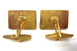 Vintage 1960's Modernist Brutalist Design Cufflinks signed Robert Larin, Engraved Sun Rays, Rectangle, Gold Tone Metal