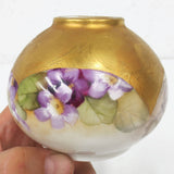 Antique Victorian Porcelain Gild Gold Leafed Lamp Light Shade Globe 3 3/4" Diameter, Green Purple Flowers, Embossed