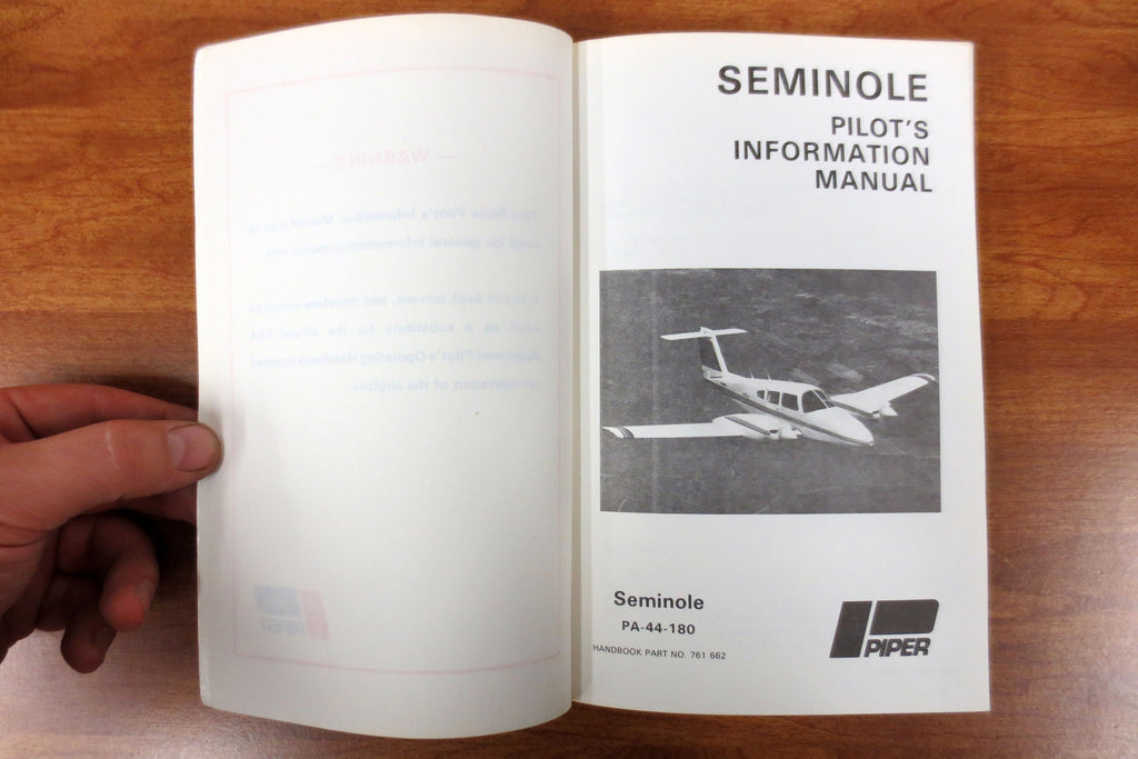 Vintage 1978 Piper Seminole Airplane Pilots' Manual, Seminole PA-44-180, 200 pages, Illustrated