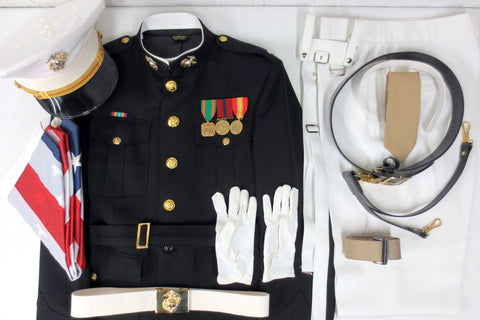 Vintage USMC United States Marine Corps Company Grade Officer Uniform, Complete with Coat, Pants, Cap, Belts, Gloves