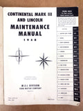 Vintage 1958 Ford Continental Mark III and Lincoln Cars Maintenance Manual
